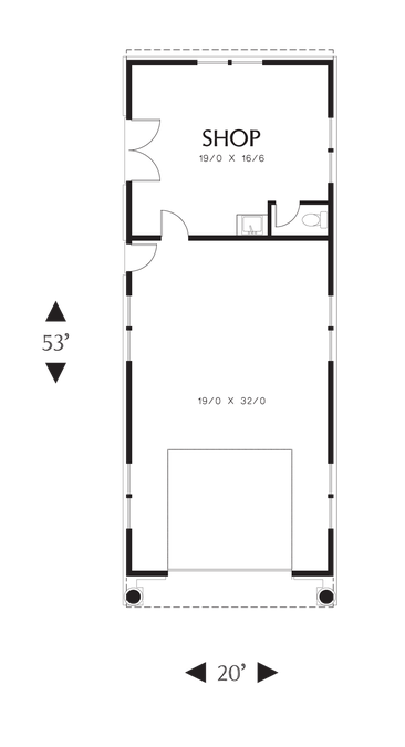 Main Floor Plan image for Mascord Monza-Handsome Garage with Shop at Rear-Main Floor Plan