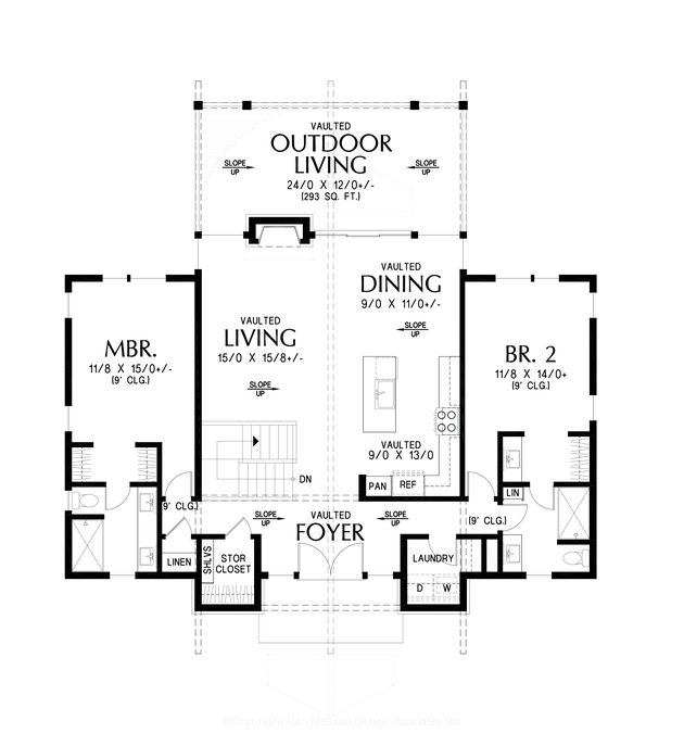 Main Floor Plan image for Mascord Sierra Sky-Mountain Getaway for sloping lots-Main Floor Plan