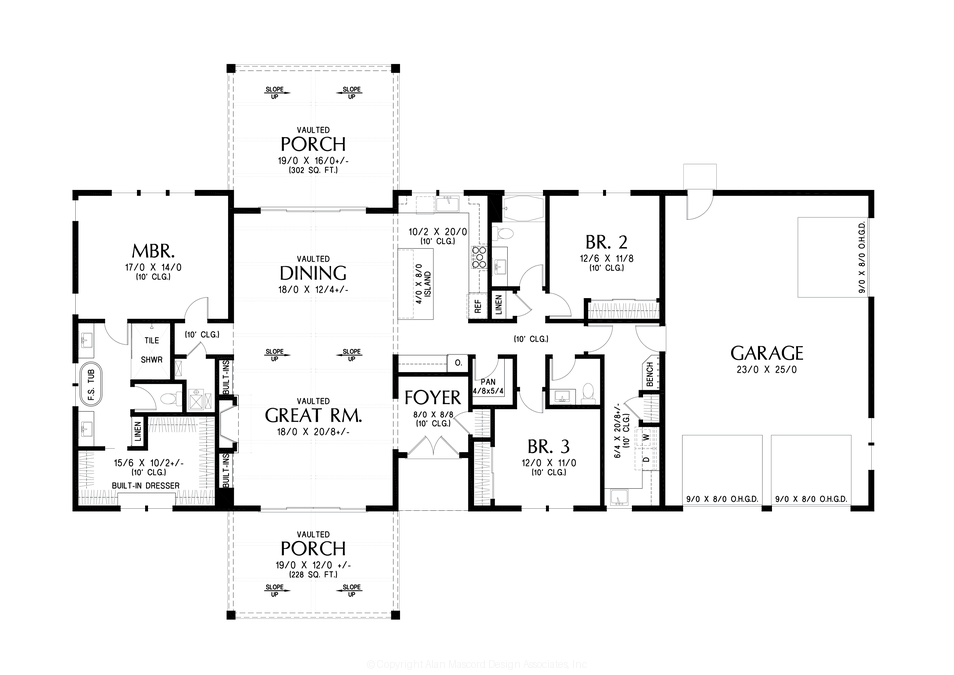 Main Floor Plan image for Mascord Tiffany-Open Great Room from Front to Back-Main Floor Plan