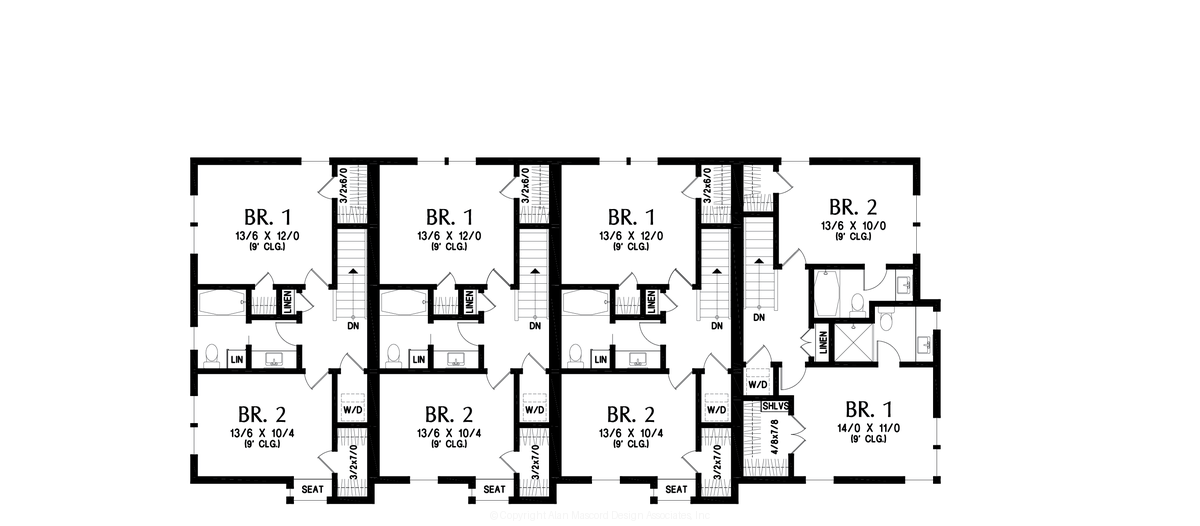 Upper Floor Plan image for Mascord Tetrad-Fourplex with modern convenience-Upper Floor Plan