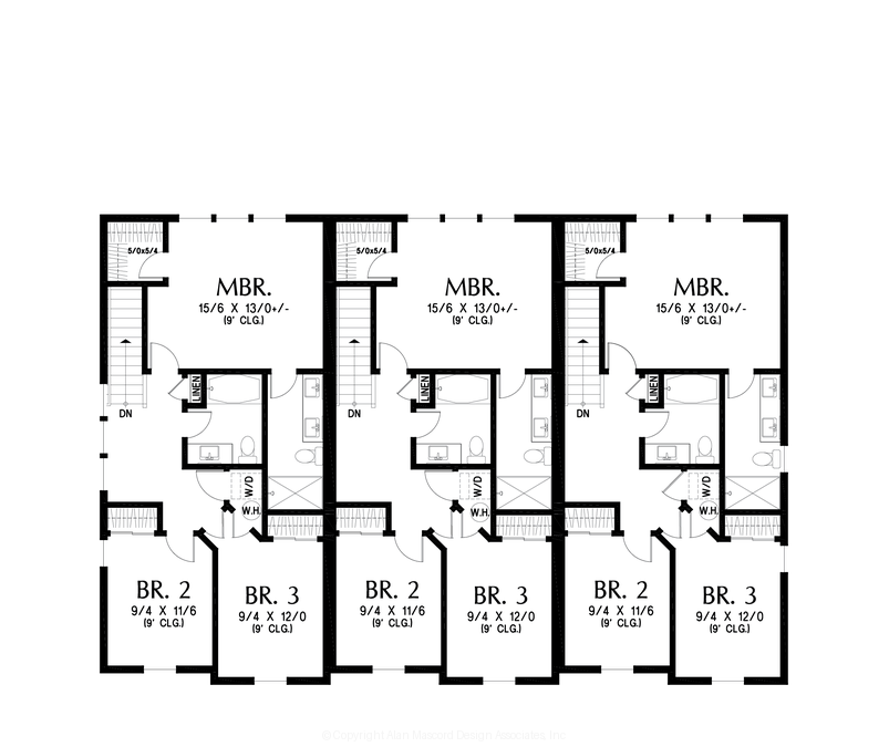 Upper Floor Plan image for Mascord Ternary-Triplex designed for modern markets-Upper Floor Plan